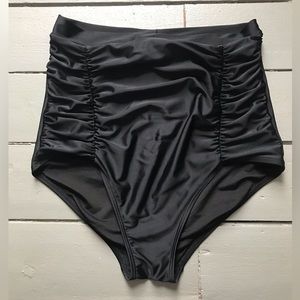 High Waisted Retro Black Swim Bottoms Full Coverage Size Large